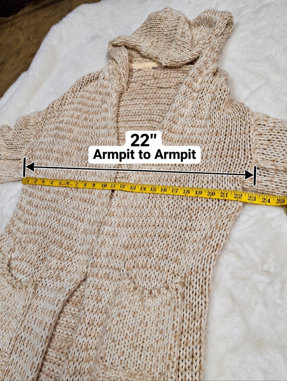 Free People Neutral Chunky Knit Hooded Longline Midi Cardigan Duster Size Small - Picture 13 of 16